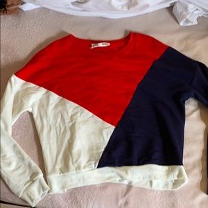 Cute white, blue and red sweater